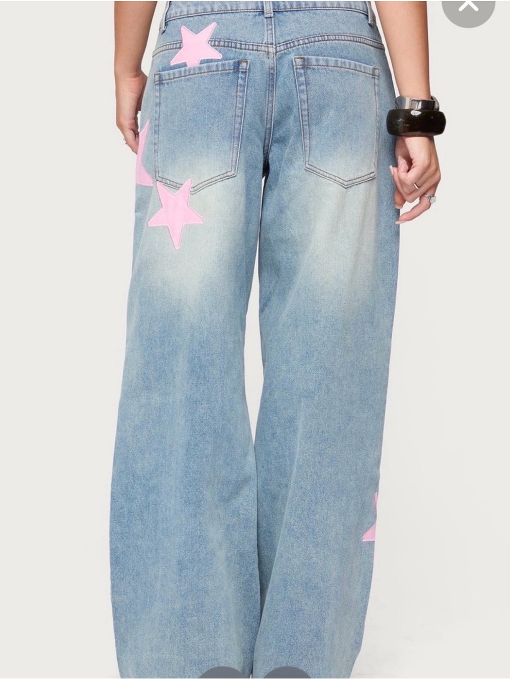 NWT Edikted Light Blue Wide-Leg Jeans with Pink Stars